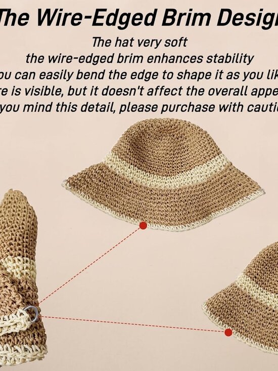 Women Foldable Summer Wide Brim Packable Hat Travel Straw Fedora Hat Khaki Beige main image 4